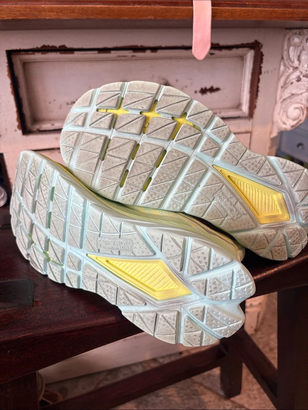 Hoka Women's Yellow Teal Athletic Shoes - Picture 6 of 8
